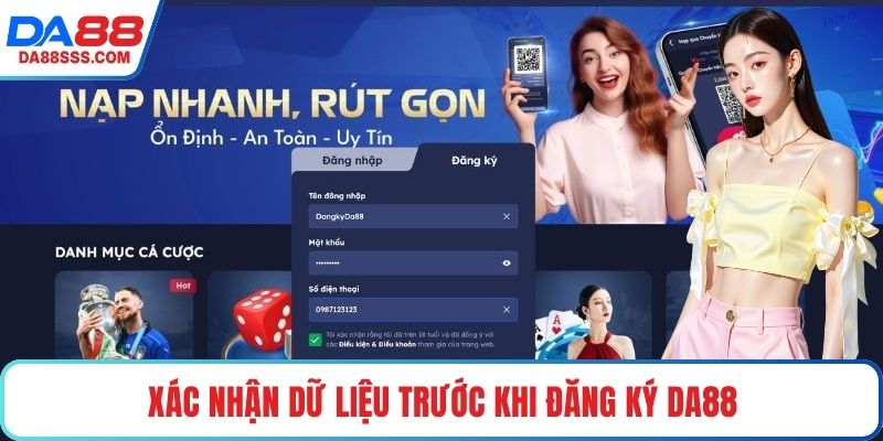 Xác nhận dữ liệu trước khi đăng ký DA88